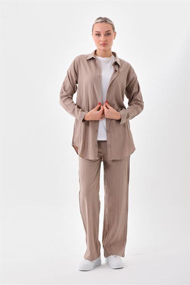 Women's Daily Three-piece Suit Shirt Trousers T-Shirt - MINK - photo 4