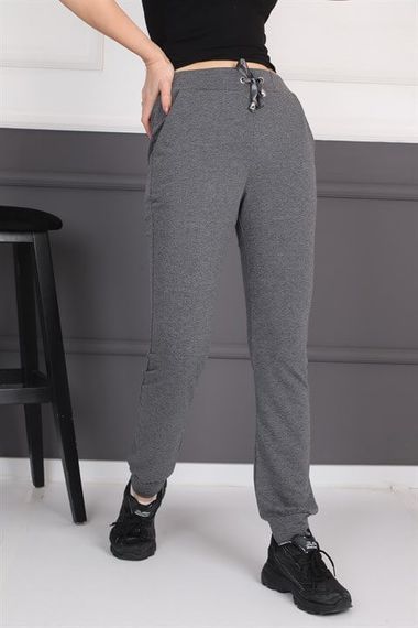 Anthracite Women's Sweatpants With Pockets Ribbed Laced Jogger Pants - photo 1