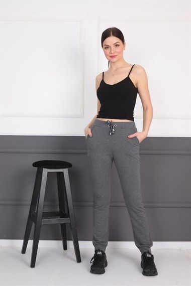 Anthracite Women's Sweatpants With Pockets Ribbed Laced Jogger Pants - photo 3