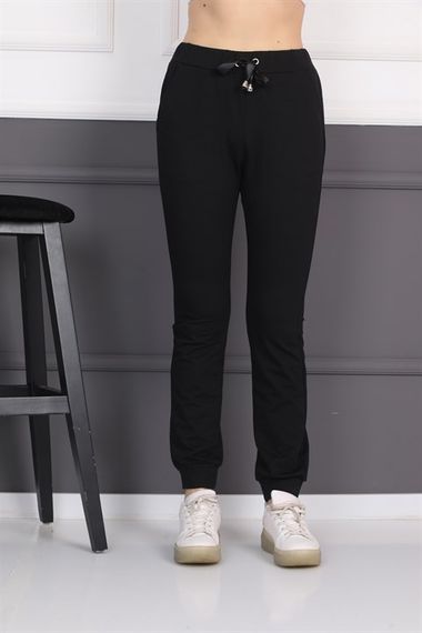 Black Women's Sweatpants Pockets Ribbed Lace-Up Jogger Pants - photo 1