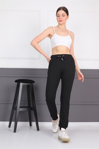 Black Women's Sweatpants Pockets Ribbed Lace-Up Jogger Pants - photo 5