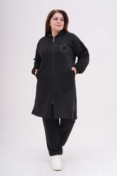 Women's Stone Detailed Zippered Hooded Hijab Oversized Tracksuit Set - photo 1