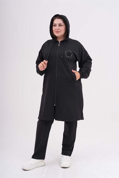 Women's Stone Detailed Zippered Hooded Hijab Oversized Tracksuit Set - photo 2