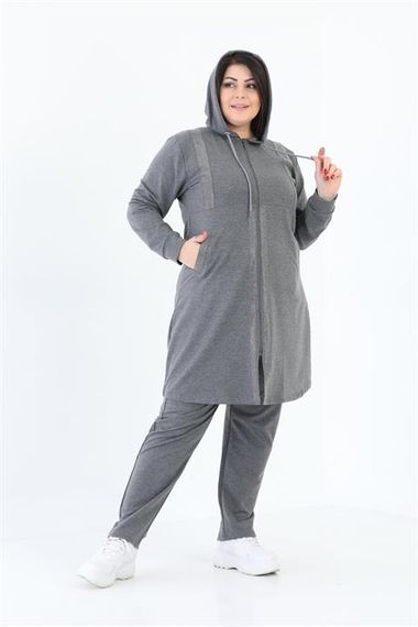 Women's Stone Detailed Zippered Hooded Hijab Oversized Tracksuit Set - photo 1