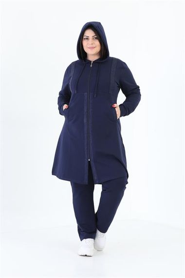 Women's Stone Detailed Zippered Hooded Hijab Oversized Tracksuit Set - photo 1