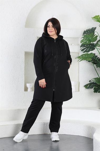 Women's Stone Detailed Zippered Hooded Hijab Oversized Tracksuit Set - photo 4