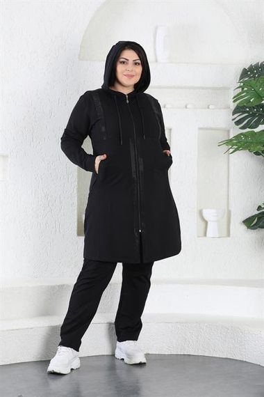 Women's Stone Detailed Zippered Hooded Hijab Oversized Tracksuit Set - photo 2