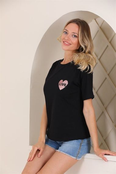 Bayan Love Pul Payet Detaylı T-shirt - fotoğraf 3