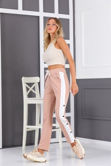 Powder White Side Snaps Slit Wide Leg Sweatpants Women's Trousers - photo 2