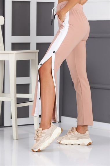 Powder White Side Snaps Slit Wide Leg Sweatpants Women's Trousers - photo 3