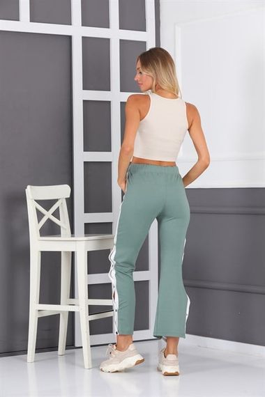 Mint Green Women's Side Snaps Slit Wide Leg Sweatpants Trousers - photo 5