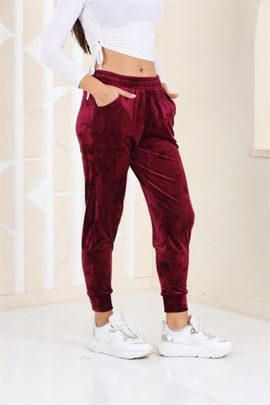 Mürdüm Renk Kadife Eşofman Altı - Pijama - Jogger Model - fotoğraf 3