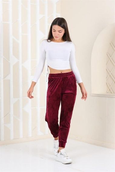 Plum Color Velvet Sweatpants - Pajamas - Jogger Model - photo 5