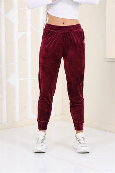 Mürdüm Renk Kadife Eşofman Altı - Pijama - Jogger Model - fotoğraf 2