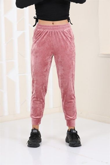 Somon Renk Kadife Eşofman Altı - Pijama - Jogger Model - fotoğraf 2