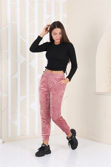 Salmon Color Velvet Sweatpants - Pajamas - Jogger Model - photo 4