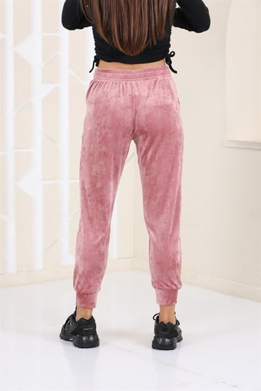 Somon Renk Kadife Eşofman Altı - Pijama - Jogger Model - fotoğraf 3