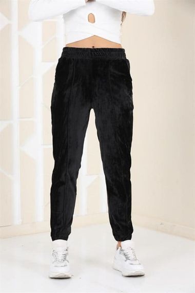 Plus Size Black Velvet Women's Sweatpants - Pajamas - Jogger Striped Stripe - photo 2