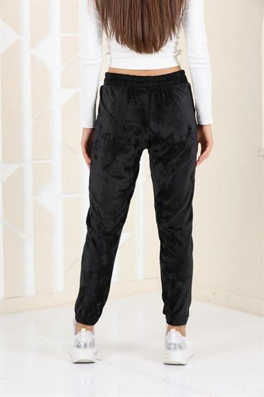 Plus Size Black Velvet Women's Sweatpants - Pajamas - Jogger Striped Stripe - photo 4