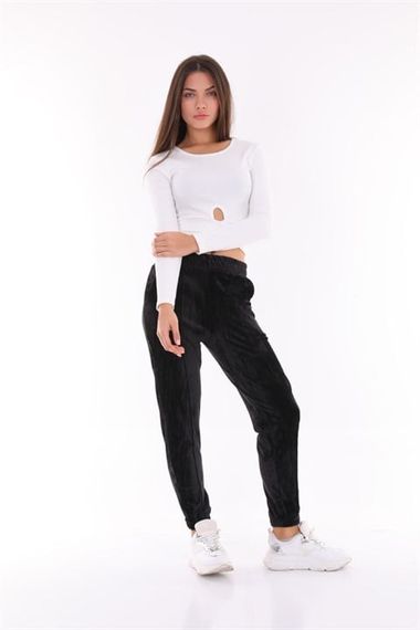 Plus Size Black Velvet Women's Sweatpants - Pajamas - Jogger Striped Stripe - photo 1