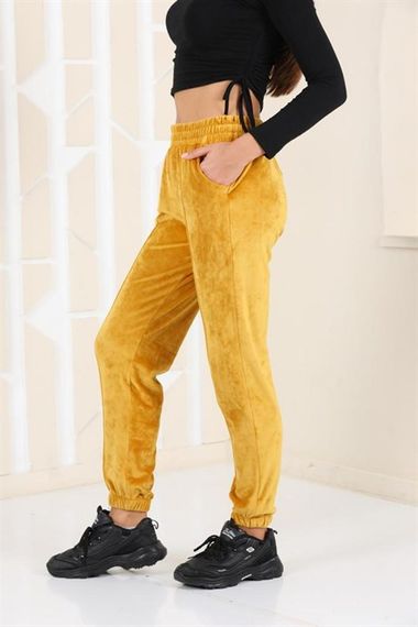 Plus Size Mustard Velvet Women's Sweatpants - Pajamas - Jogger Striped Stripe - photo 3