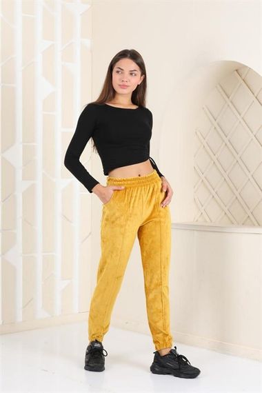 Plus Size Mustard Velvet Women's Sweatpants - Pajamas - Jogger Striped Stripe - photo 5