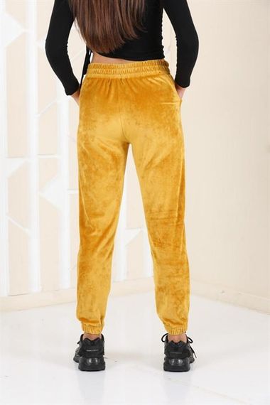 Plus Size Mustard Velvet Women's Sweatpants - Pajamas - Jogger Striped Stripe - photo 4