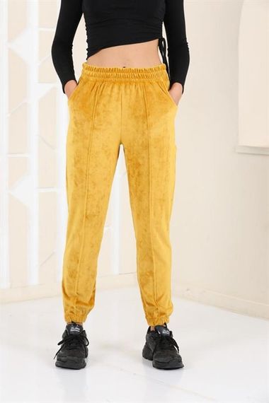 Plus Size Mustard Velvet Women's Sweatpants - Pajamas - Jogger Striped Stripe - photo 2