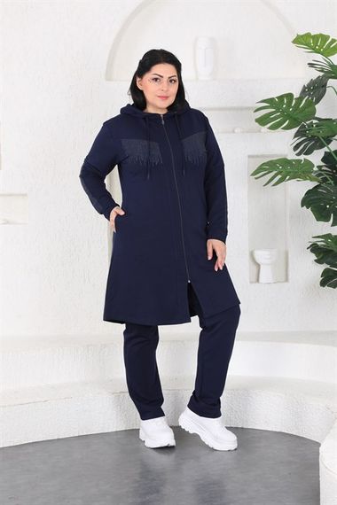 Women's Large Size Navy Blue Hijab Tracksuit Set - photo 1