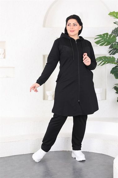 Women's Large Size Black Hijab Tracksuit Set - photo 3