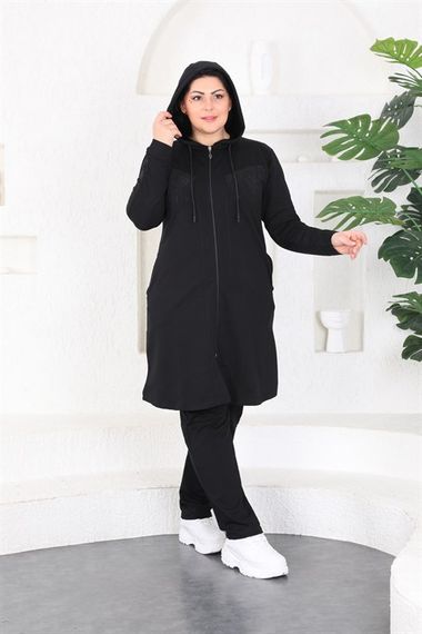 Women's Large Size Black Hijab Tracksuit Set - photo 1