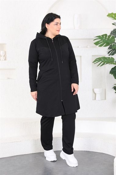 Women's Large Size Black Hijab Tracksuit Set - photo 4