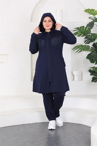 Women's Large Size Navy Blue Hijab Tracksuit Set - photo 2