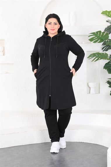 Women's Large Size Black Hijab Tracksuit Set - photo 2