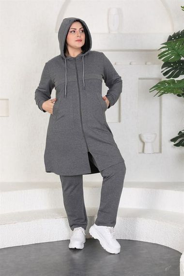 Stone Printed Women's Plus Size Tracksuit Set - Gray - photo 3