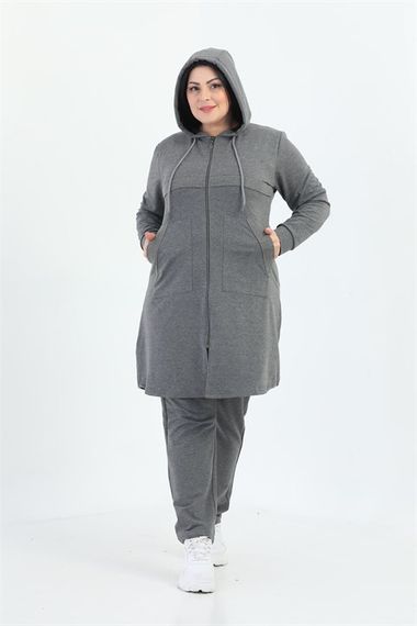 Stone Printed Women's Plus Size Tracksuit Set - Gray - photo 1