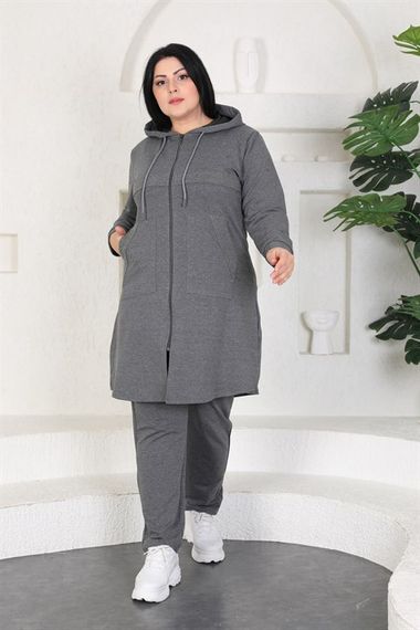 Stone Printed Women's Plus Size Tracksuit Set - Gray - photo 4