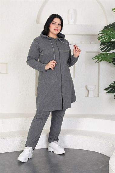 Stone Printed Women's Plus Size Tracksuit Set - Gray - photo 2