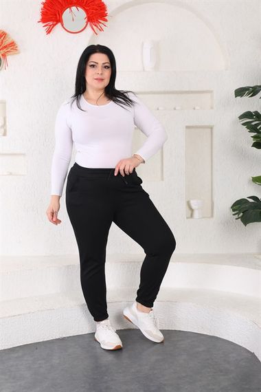 Women's Plus Size Black Jogger Sweatpants - photo 4