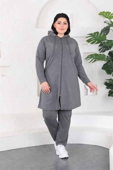 Women's Large Size Gray Hijab Tracksuit Set - photo 1