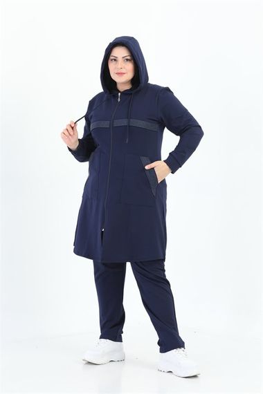 Stone Printed Women's Plus Size Tracksuit Set - Navy Blue - photo 1