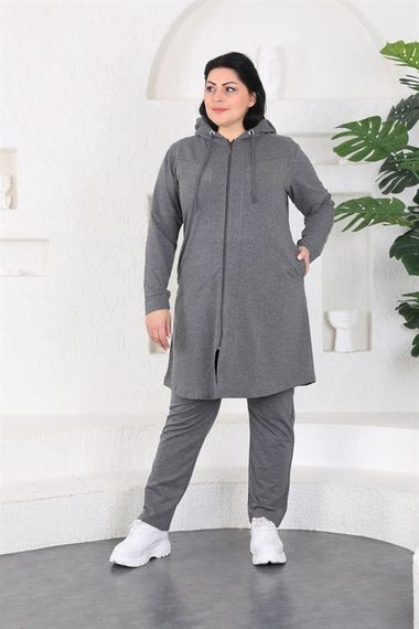 Women's Large Size Gray Hijab Tracksuit Set - photo 3