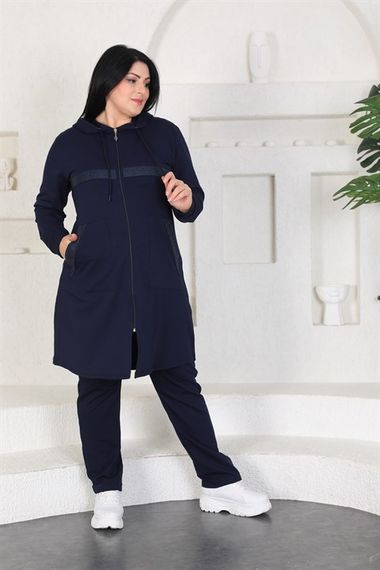 Stone Printed Women's Plus Size Tracksuit Set - Navy Blue - photo 3