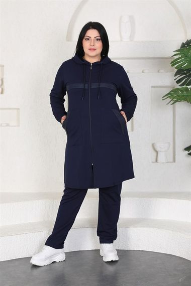 Stone Printed Women's Plus Size Tracksuit Set - Navy Blue - photo 4