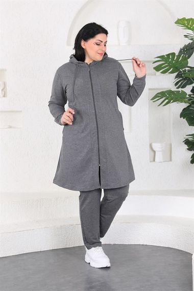 Women's Large Size Gray Hijab Tracksuit Set - photo 4