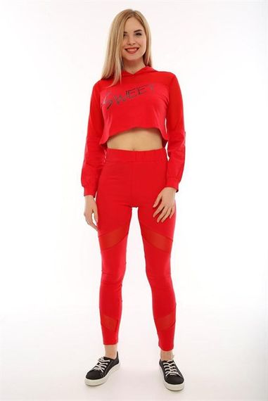 Mesh Detailed Red Sweet Crop Tights Set - photo 5