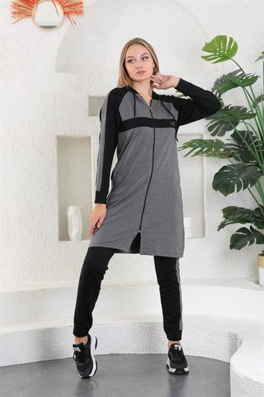 Hooded and Zippered Gray Hijab Tracksuit Set of 2 - photo 2