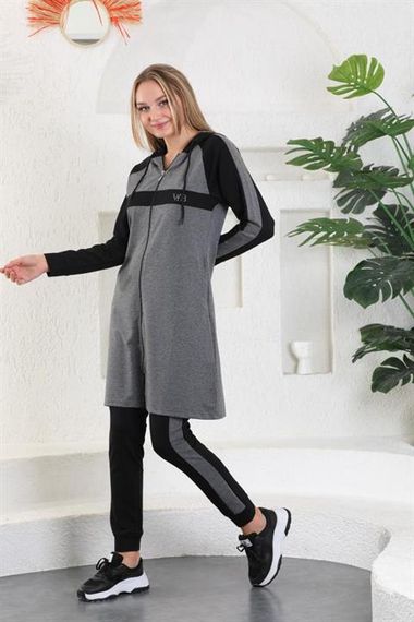 Hooded and Zippered Gray Hijab Tracksuit Set of 2 - photo 4