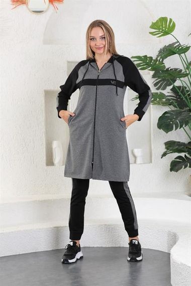 Hooded and Zippered Gray Hijab Tracksuit Set of 2 - photo 5