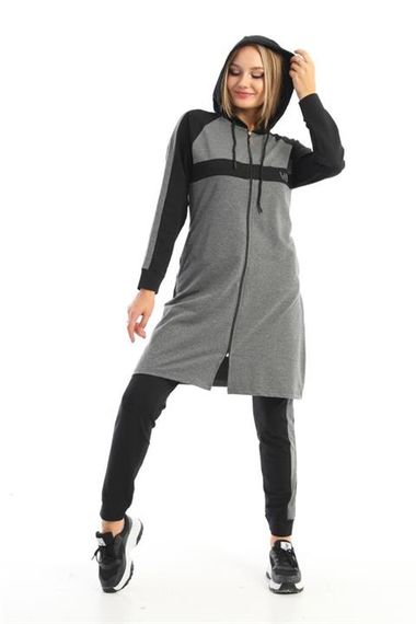 Hooded and Zippered Gray Hijab Tracksuit Set of 2 - photo 1